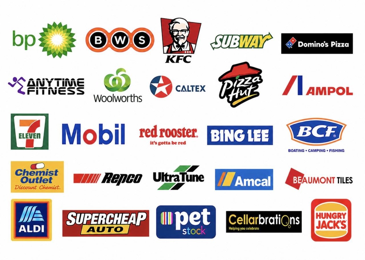 Brands RCI Group has acquired, built and commercialised assets for: bp, BWS, KFC, Subway, Domino's Pizza, Anytime Fitness, Woolworths, Caltex, Pizza Hut, Ampol, 7-Eleven, Mobil, Red Rooster, Bing Lee, BCF, Chemist Outlet, Repco, Ultra Tune, Amcal, Beaumont Tiles, ALDI, Supercheap Auto, Pet Stock, Cellarbrations, Hungry Jack's
